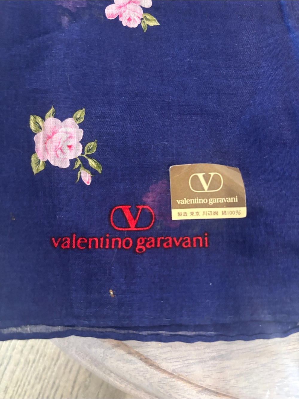 Valentino Garavani Navy Floral & Red Plaid Floral cotton Scarves/handkerchief - Picture 2 of 7